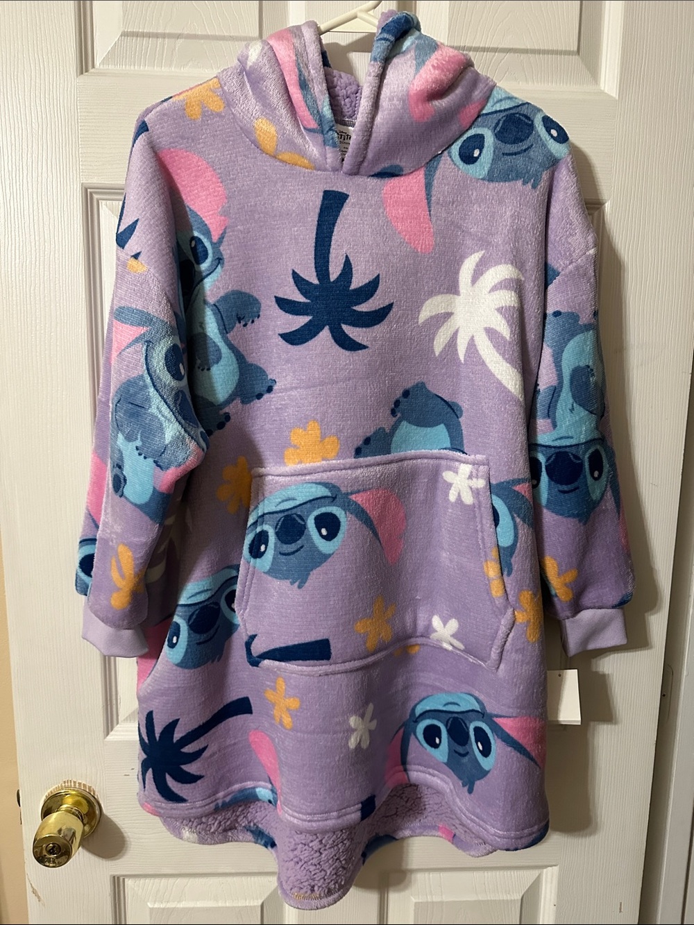 Plush Hooded Purple Stitch Print